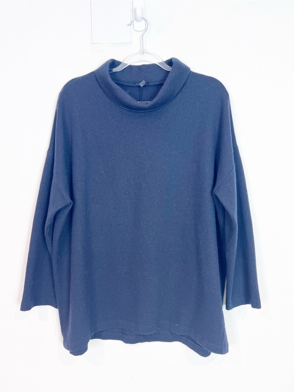 COS NAVY BLUE LONG SLEEVE FOLDOVER MOCK NECKLINE PULLOVER SWEATER SZ LARGE